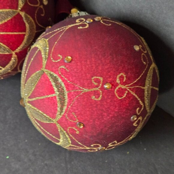 Frontgate Red Gold Flower Burst Glass Ornaments Set Of 4 Luxury Christmas 4–5" - Picture 9 of 10